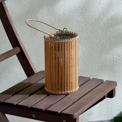 LED-solcellebordlampe Amaria, bambus, Ø 12 cm^Lindby Discount