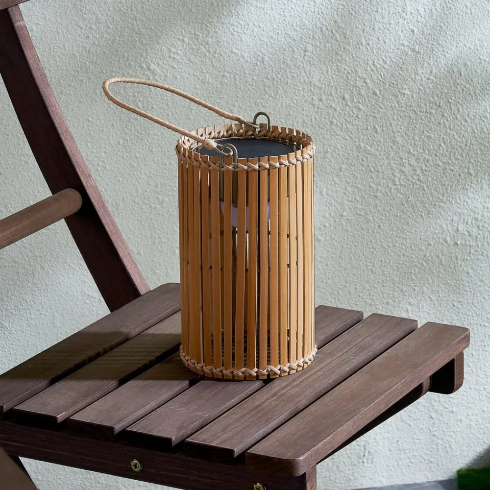 LED-solcellebordlampe Amaria, bambus, Ø 12 cm^Lindby Discount