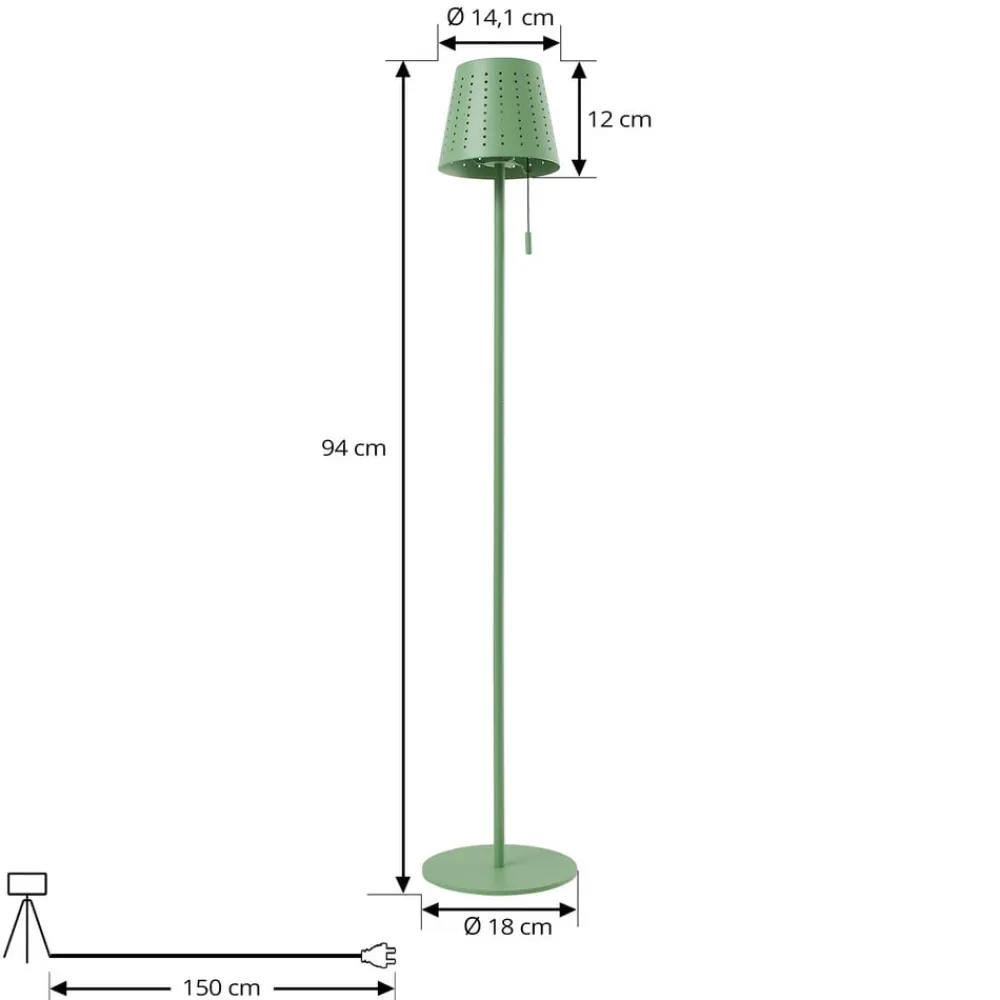 LED-solcellegulvlampe Hilario, grøn, jern, genopladeligt batteri^Lindby