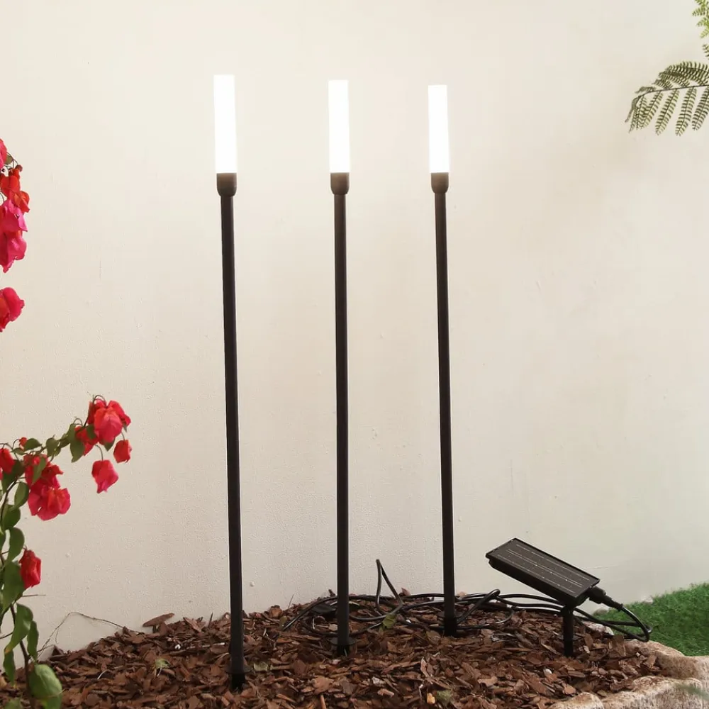 Lindby Dekorationsbelysning|Solcellelamper>LED-solcellelampe Balian, sæt med 3, sort, aluminium, 3000K