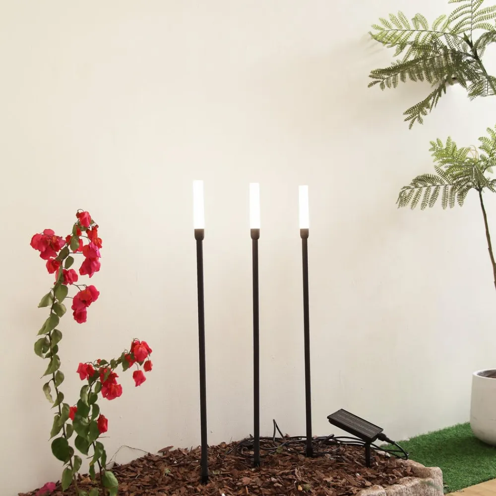 Lindby Dekorationsbelysning|Solcellelamper>LED-solcellelampe Balian, sæt med 3, sort, aluminium, 3000K