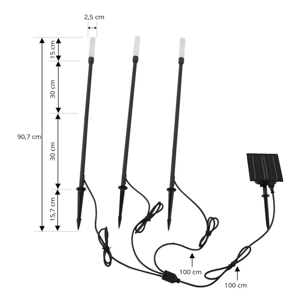 Lindby Dekorationsbelysning|Solcellelamper>LED-solcellelampe Balian, sæt med 3, sort, aluminium, 3000K
