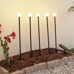 Lindby Solcellelamper|Udendørs Spot>LED-solcellelampe Freydis, sæt med 5, sort, 2.000 K