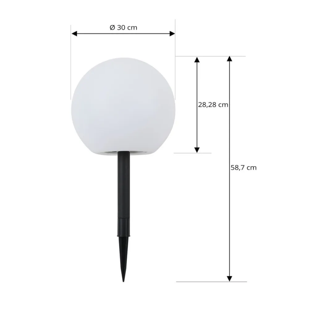 LED-solcellelampe Lago, Ø 30 cm, kugle, jordspyd, hvid^Lindby Discount