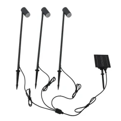 Lindby LED-solcellelampe Myric, sæt med 3, sort, aluminium, 3.000K