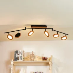 Lindby Spotlights|Loftlamper>LED-spotlight Manel, træ, 152 cm lang, 6 lyskilder