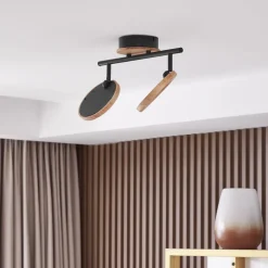 LED-spotlight Manel, træ, 37 cm lang, 2 lyskilder^Lindby New