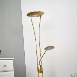 Lindby LED-uplight Eda, højde 180 cm, messing, dæmpbar