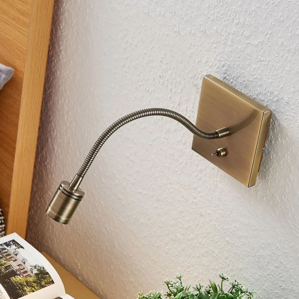 Lindby LED-væglampe Mayar, 2, messing, læselampe, 11 cm