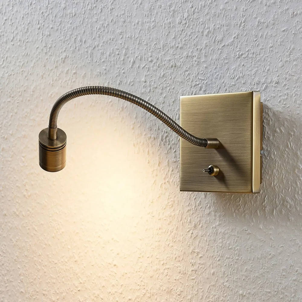 Lindby LED-væglampe Mayar, 2, messing, læselampe, 11 cm