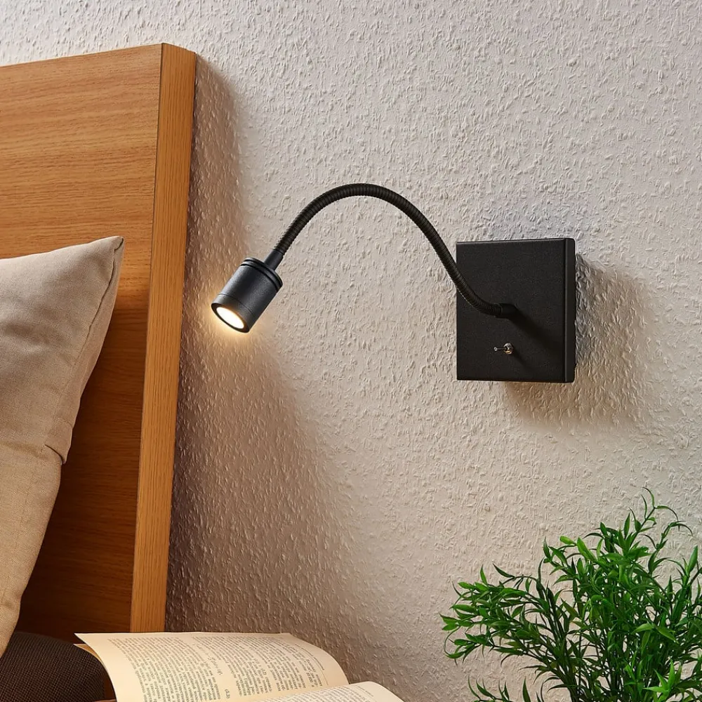LED-væglampe Mayar, 2 stk, sort, læselampe, 11 cm^Lindby New