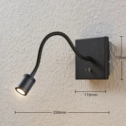 LED-væglampe Mayar, 2 stk, sort, læselampe, 11 cm^Lindby New
