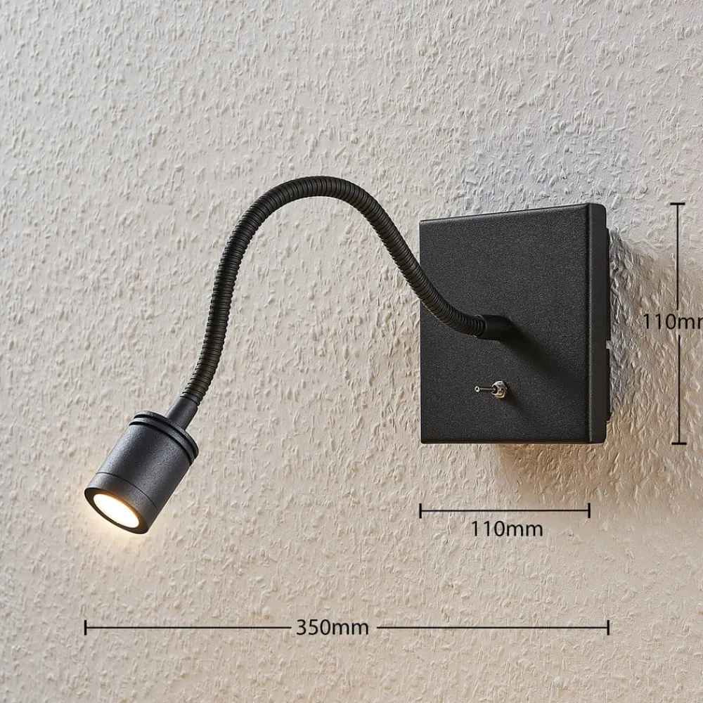 LED-væglampe Mayar, 2 stk, sort, læselampe, 11 cm^Lindby New