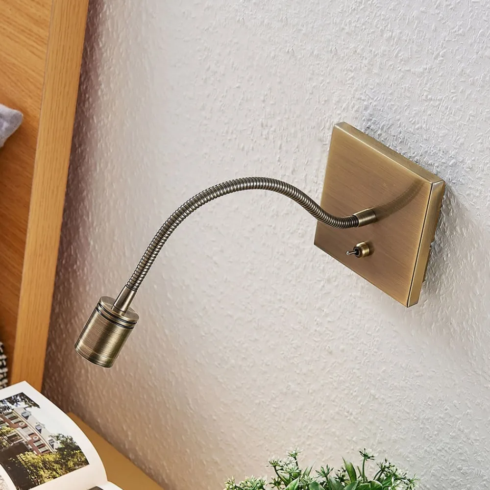 Lindby Væglamper|Væglamper>LED-væglampe Mayar, messing, metal, læselampe, 11cm