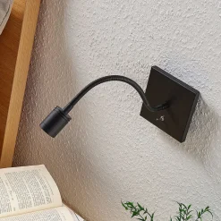 Lindby LED-væglampe Mayar, sort, metal, læselampe, 11cm