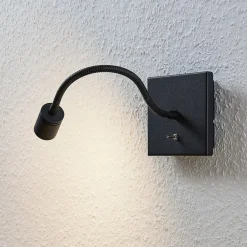 Lindby LED-væglampe Mayar, sort, metal, læselampe, 11cm