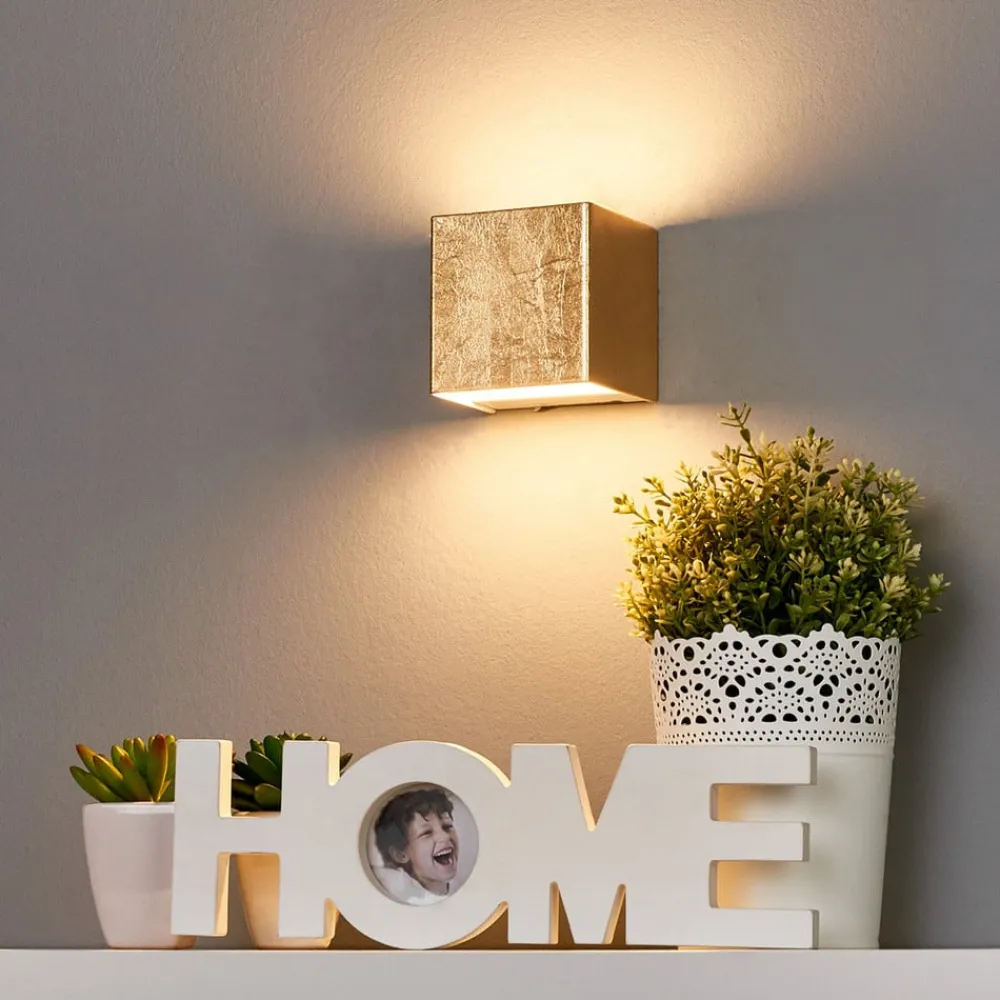 LED-væglampe Quentin, 9 cm bred, guldfarvet, metal^Lindby Online