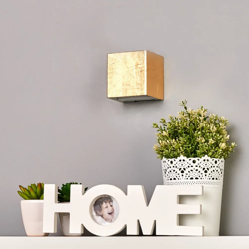 LED-væglampe Quentin, 9 cm bred, guldfarvet, metal^Lindby Online