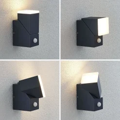 Lindby LED-væglampe Sally, 15 cm, antracit, IP54, sensor