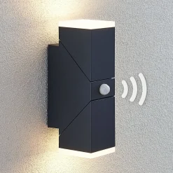 Lindby LED-væglampe Sally, 22 cm, antracit, IP54, sensor