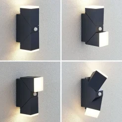 Lindby LED-væglampe Sally, 22 cm, antracit, IP54, sensor