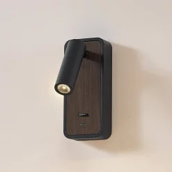 Lindby Væglamper|Væglamper>LED-væglampe Tallis, sort, USB-C, bevægelig