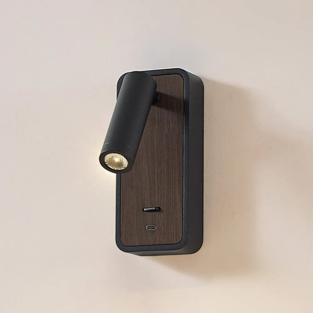 Lindby Væglamper|Væglamper>LED-væglampe Tallis, sort, USB-C, bevægelig