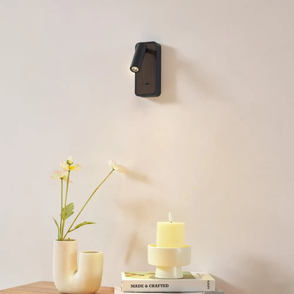 Lindby Væglamper|Væglamper>LED-væglampe Tallis, sort, USB-C, bevægelig