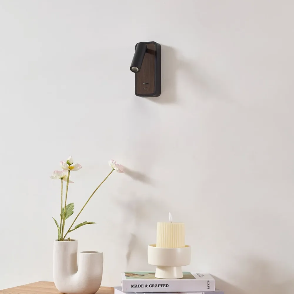 Lindby Væglamper|Væglamper>LED-væglampe Tallis, sort, USB-C, bevægelig