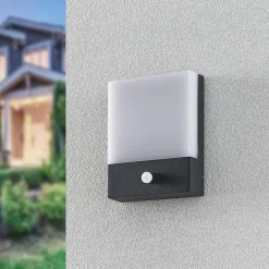 Lindby Væglampe Med Sensor|Terrassebelysning>LED-væglampe Vanira, antracit, aluminium, sensor, IP54