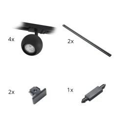 Linaro skinnesystem, GU10, 4 lyskilder, sort, Ø 9 cm^Lindby Online