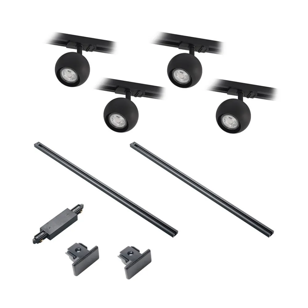 Linaro skinnesystem, GU10, 4 lyskilder, sort, Ø 9 cm^Lindby Online