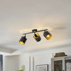 Lindby loftlampe Aralena, sort/guld, 3 lyskilder, længde 70 cm