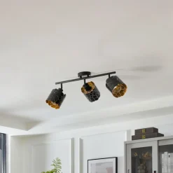 Lindby loftlampe Aralena, sort/guld, 3 lyskilder, længde 70 cm