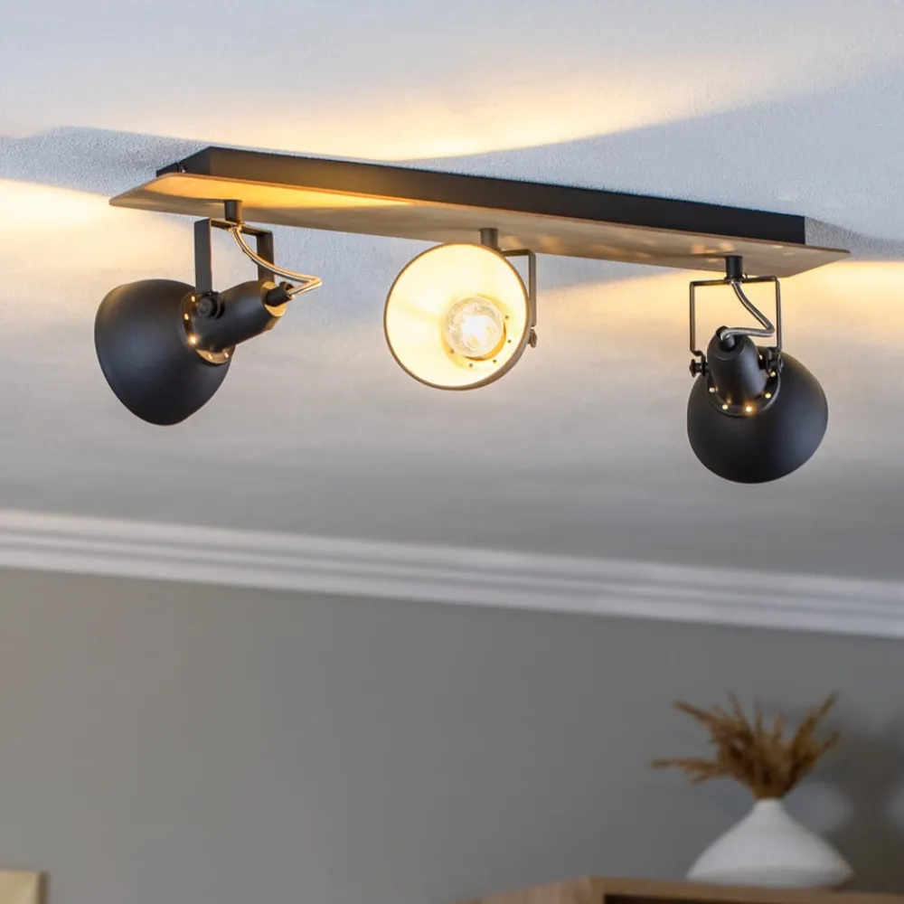 Lindby Gang|Loftlamper>loftlampe Aylis, 3 lyskilder, 60 cm, sort, træ, E14