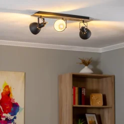 Lindby Gang|Loftlamper>loftlampe Aylis, 3 lyskilder, 60 cm, sort, træ, E14