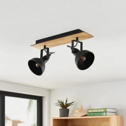 loftlampe Aylis, 2 lyskilder, 40 cm, sort, træ, E14^Lindby Hot