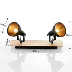 loftlampe Aylis, 2 lyskilder, 40 cm, sort, træ, E14^Lindby Hot