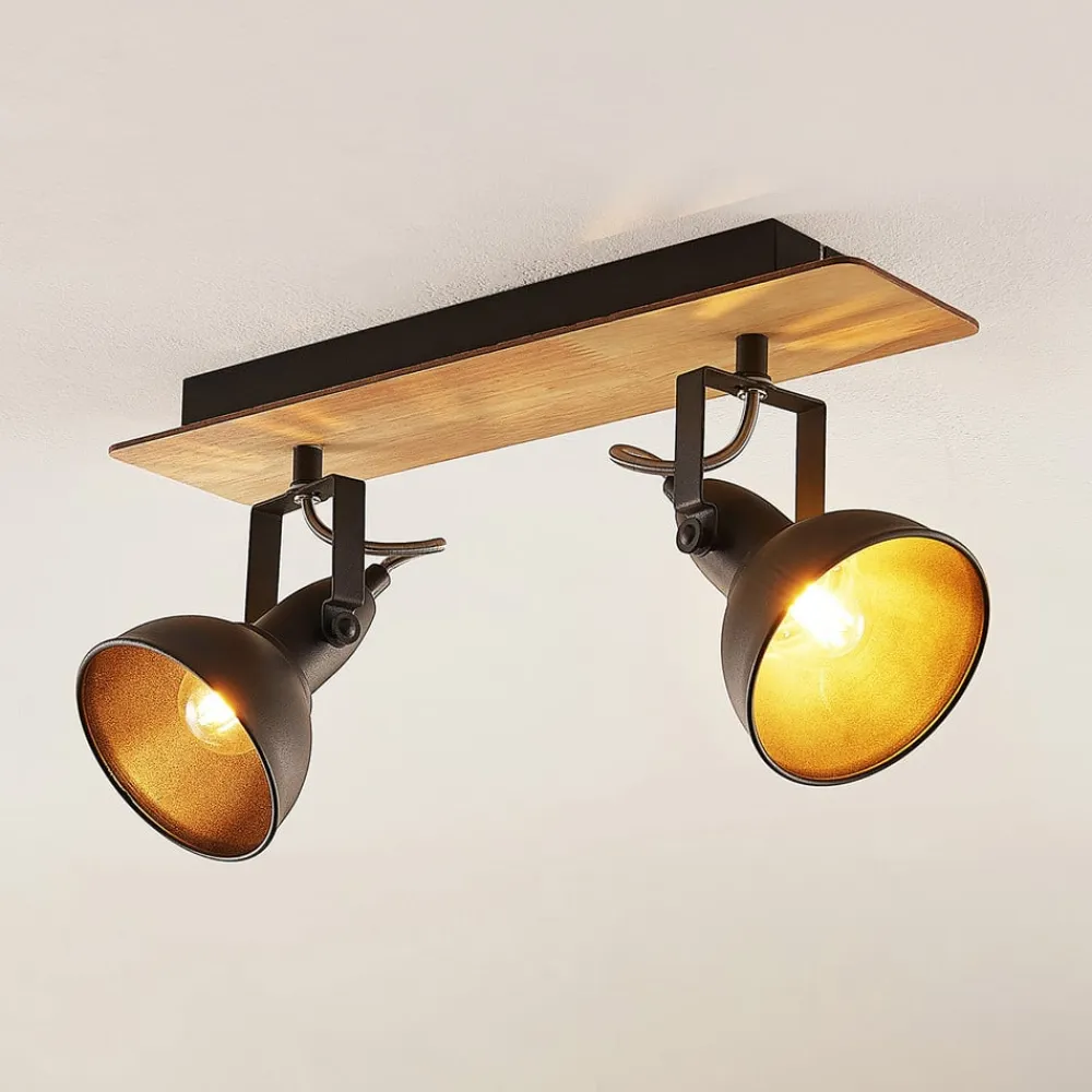 loftlampe Aylis, 2 lyskilder, 40 cm, sort, træ, E14^Lindby Hot