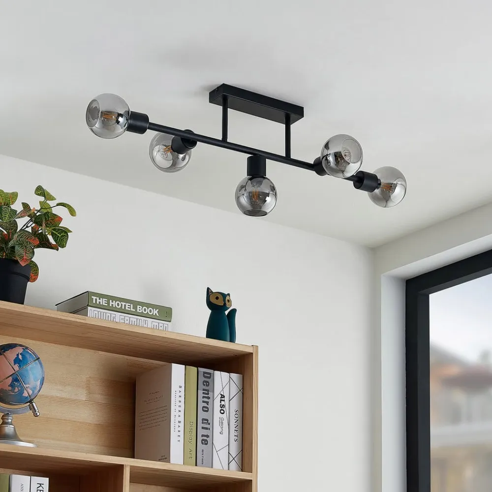 loftlampe Biscala, 5 lyskilder, sort/røget, E14^Lindby New