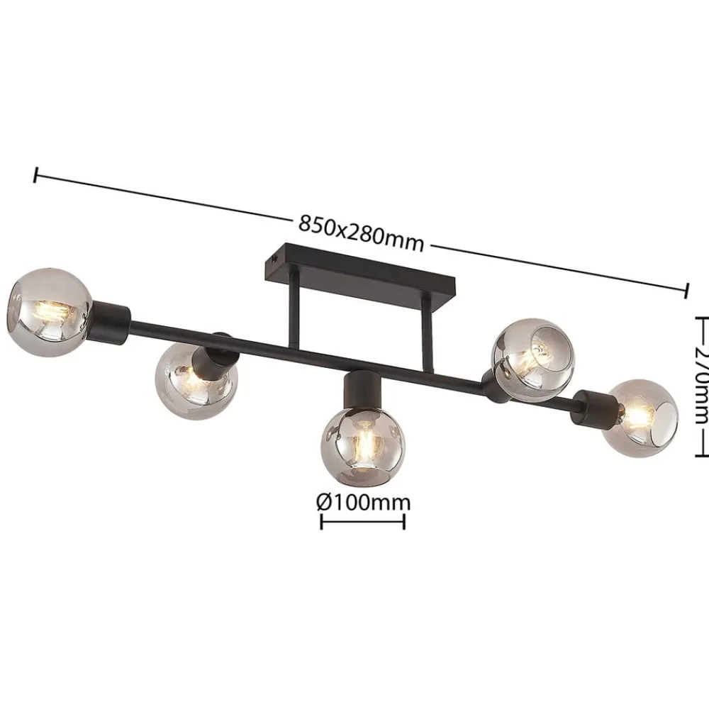 loftlampe Biscala, 5 lyskilder, sort/røget, E14^Lindby New
