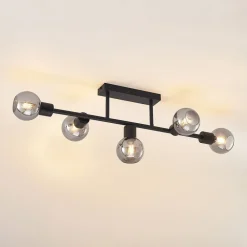 loftlampe Biscala, 5 lyskilder, sort/røget, E14^Lindby New