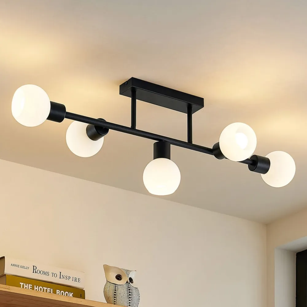 Lindby loftlampe Biscala, 5flg, sort/opal