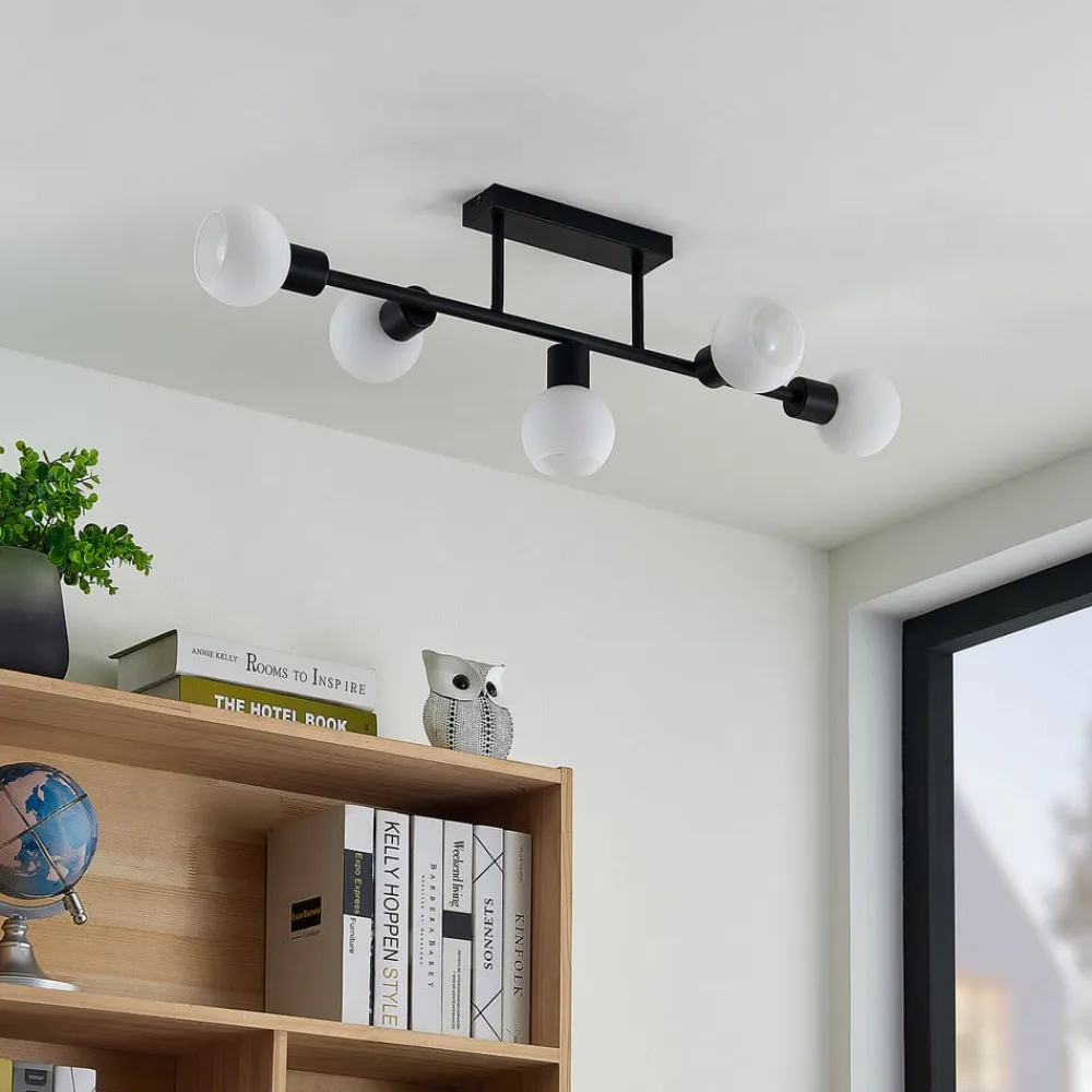 Lindby loftlampe Biscala, 5flg, sort/opal