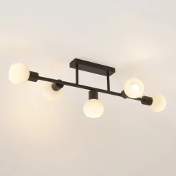 Lindby loftlampe Biscala, 5flg, sort/opal