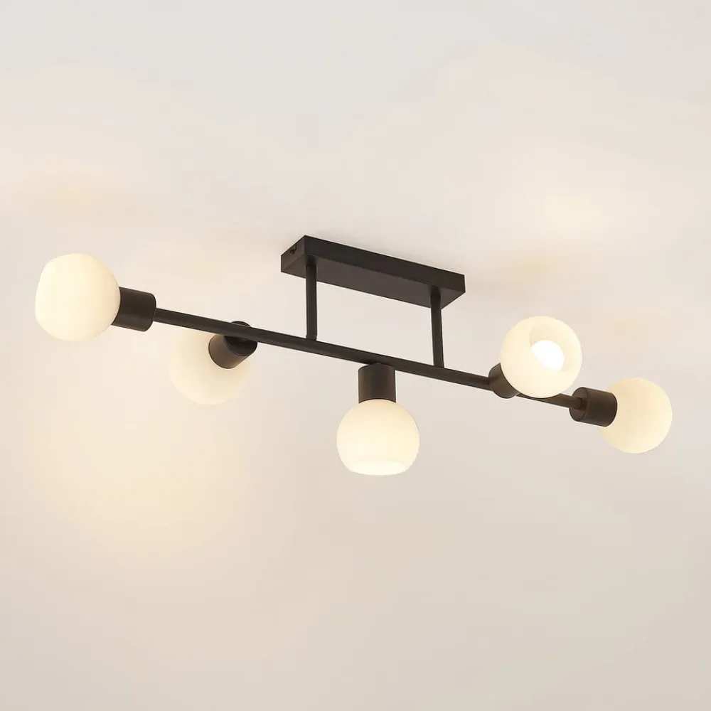 Lindby loftlampe Biscala, 5flg, sort/opal
