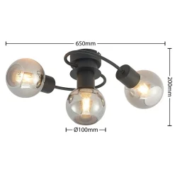 loftlampe Ciala, 3 lyskilder, sort, røgfarvet, glas^Lindby Sale