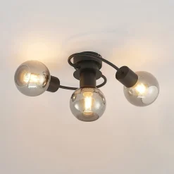 loftlampe Ciala, 3 lyskilder, sort, røgfarvet, glas^Lindby Sale