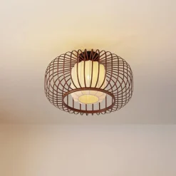 Lindby loftlampe Davella, Ø 50 cm, bambus, tekstil