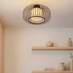 Lindby loftlampe Davella, Ø 50 cm, bambus, tekstil